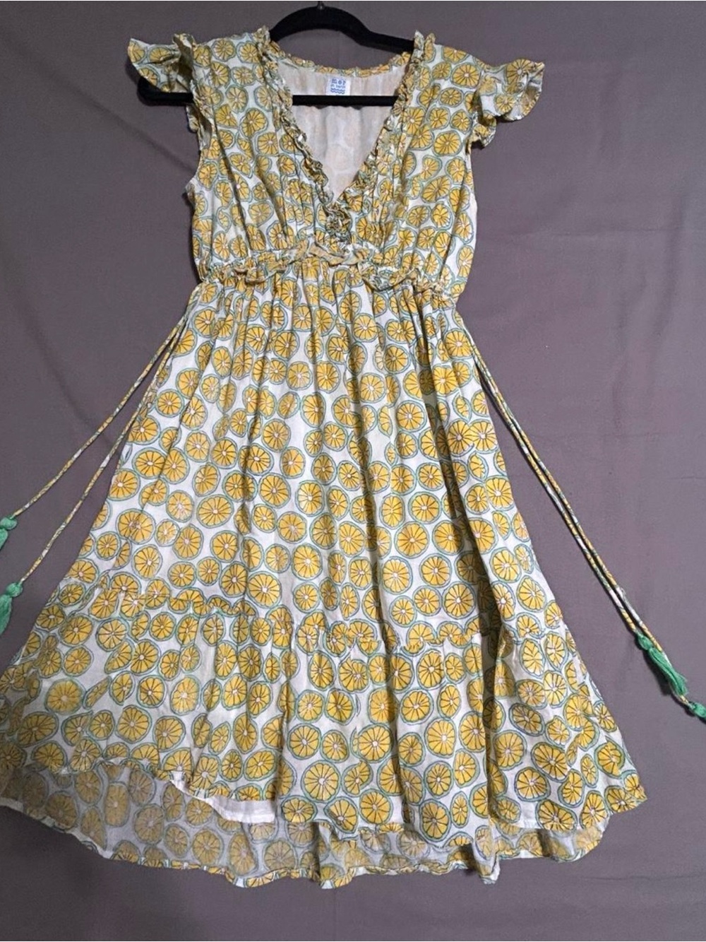 Mer St. Barth Citrus Print Ruffle Midi Dress Size M
